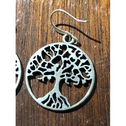 67 - Pair of Silver plated tree of life ear rings