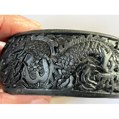 73 - Antique Chinese Carved dragon Black Cinnabar Bangle Bracelet Diameter 6.5cm