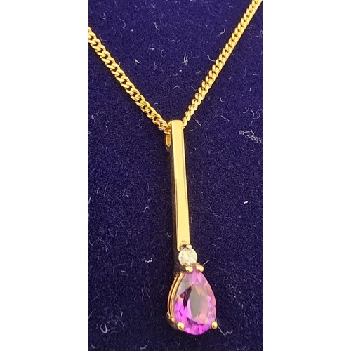 105 - 9ct...dia & amethyst drop pendant necklace