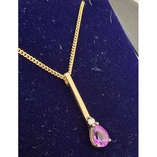 105 - 9ct...dia & amethyst drop pendant necklace