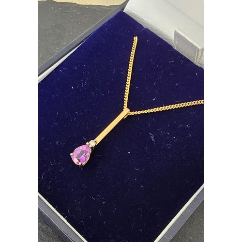 105 - 9ct...dia & amethyst drop pendant necklace