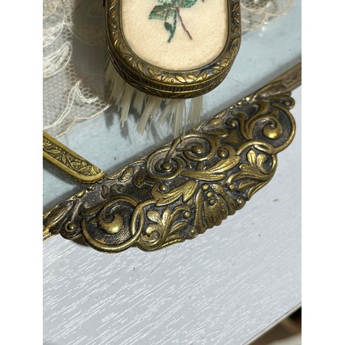 163 - Embroidery and lace antique floral ladies brush set.