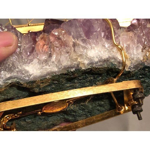 169 - 24 Kt gold plated Italian hand made metal ship on a large Amethyst crystal specimen