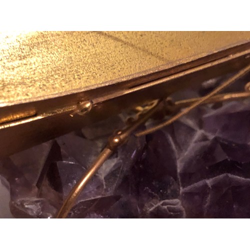 169 - 24 Kt gold plated Italian hand made metal ship on a large Amethyst crystal specimen