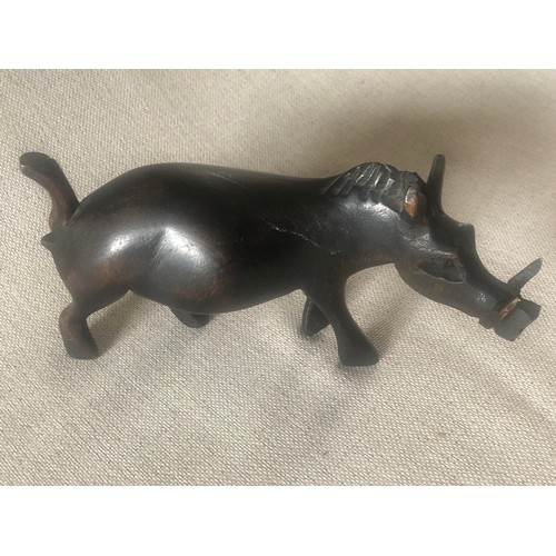 182 - Carved African tribal art Warthog hardwood