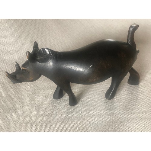 182 - Carved African tribal art Warthog hardwood