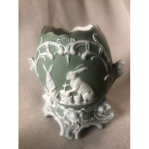 183 - Wedgwood Easter bunny green jasperware vase.