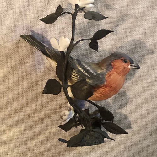 194 - Royal Worcester Chaffinch. Porcelain on bronze. Leaves detached as show