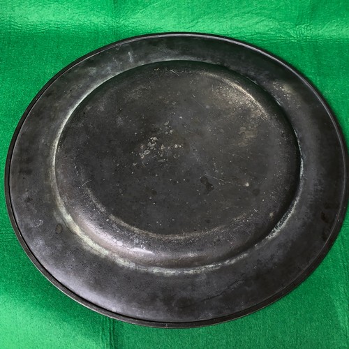 195 - Large pewter charger plate marked London P & D