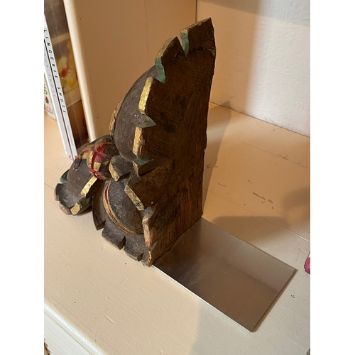 206 - Interesting chunky wood bookends. Painted and gilded