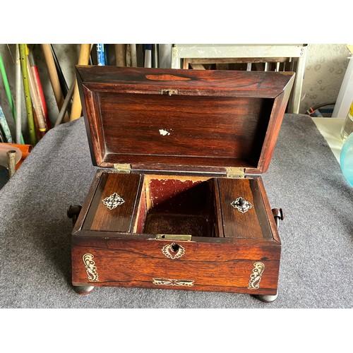 217 - Fabulous Edwardian Walnut wood Tea caddy with inlaid Mother of Pearl  floral scrolls. No key and ins... 