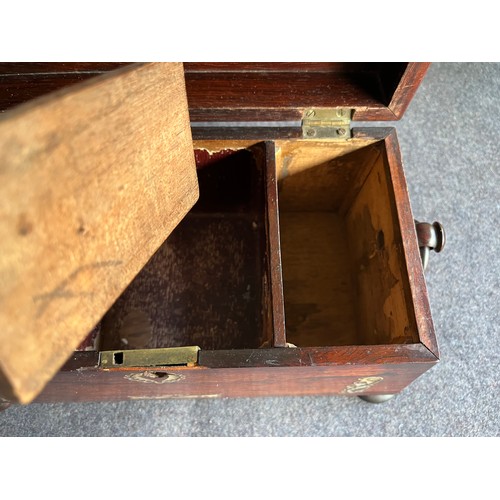 217 - Fabulous Edwardian Walnut wood Tea caddy with inlaid Mother of Pearl  floral scrolls. No key and ins... 