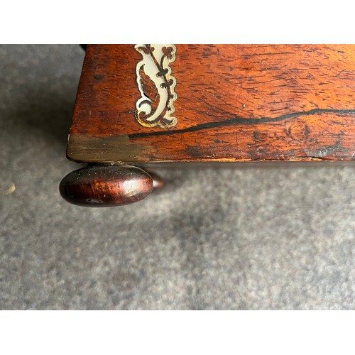 217 - Fabulous Edwardian Walnut wood Tea caddy with inlaid Mother of Pearl  floral scrolls. No key and ins... 