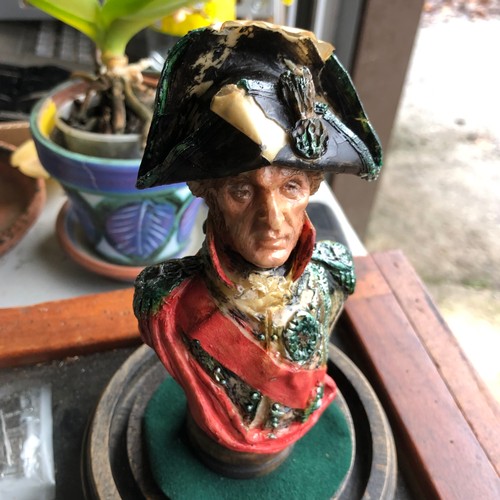 227 - Art deco Resin figurine of Nelson under a glass dome. A hand modelled figure on a wooden peg. Has sh... 