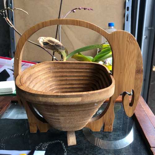 228 - Handmade Folding wooden elephant basket