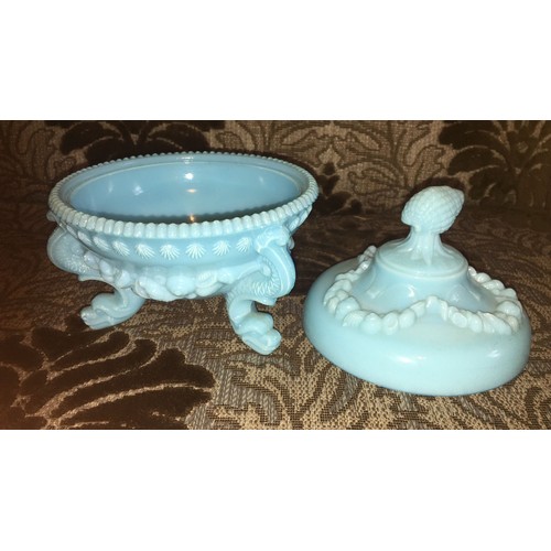 282 - Pair of interesting blue glass dish, probably French or American (Portieux or Westmoorland)