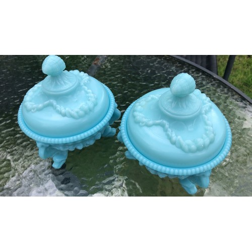 282 - Pair of interesting blue glass dish, probably French or American (Portieux or Westmoorland)