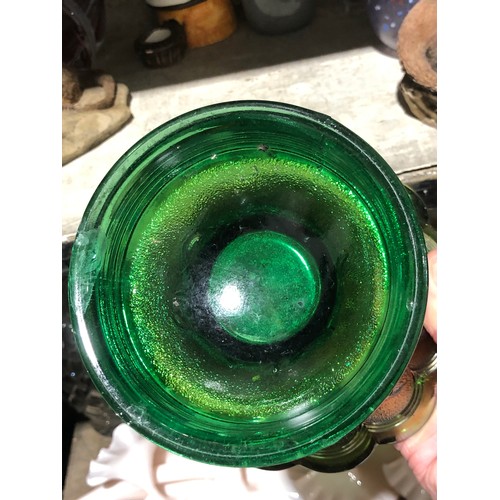 342 - Carnival glass green and gold pressed glass vase