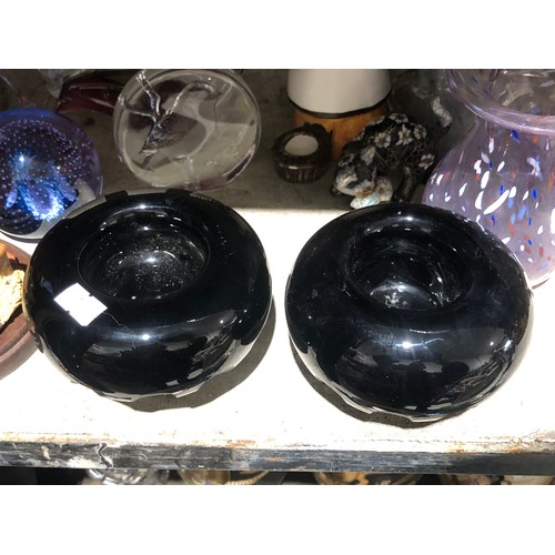 350 - Pair of black amethyst glass tealight holders