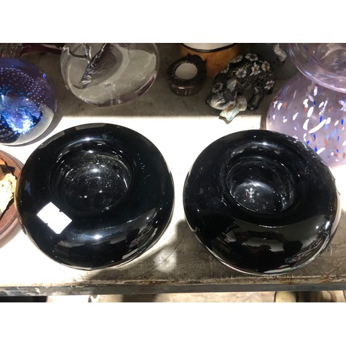 350 - Pair of black amethyst glass tealight holders