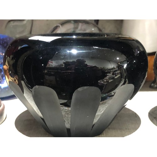 350 - Pair of black amethyst glass tealight holders