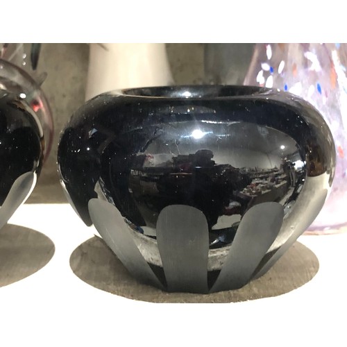 350 - Pair of black amethyst glass tealight holders