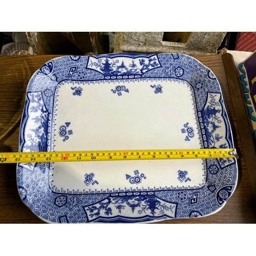 373 - Large Samuel Ford, 'Cypress' Pattern Pagoda blue and white platter marked Cypress under glaze in blu... 