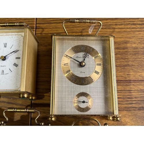 375 - 5 quartz carriage clocks and a wind up alarm clock