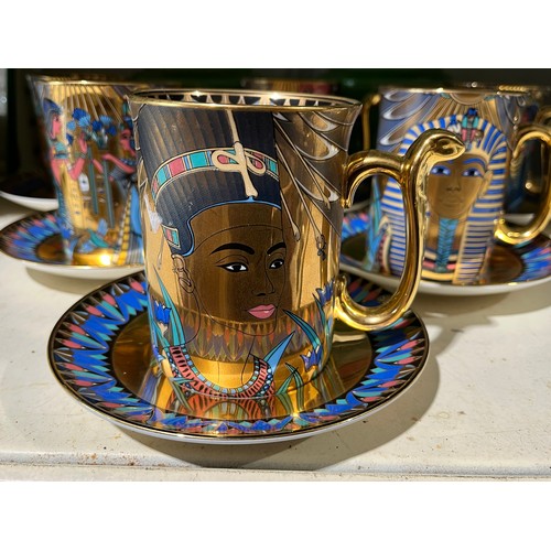 378 - 6 Tutankhamun Egyptian Mugs by Compton Woodhouse. Wonders Nile Cups & Saucers Circa 1995