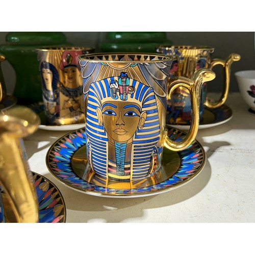 378 - 6 Tutankhamun Egyptian Mugs by Compton Woodhouse. Wonders Nile Cups & Saucers Circa 1995