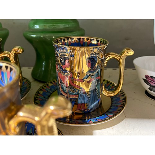 378 - 6 Tutankhamun Egyptian Mugs by Compton Woodhouse. Wonders Nile Cups & Saucers Circa 1995