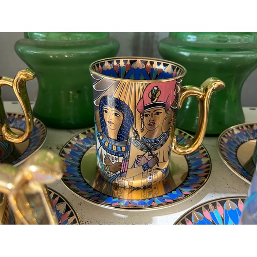 378 - 6 Tutankhamun Egyptian Mugs by Compton Woodhouse. Wonders Nile Cups & Saucers Circa 1995