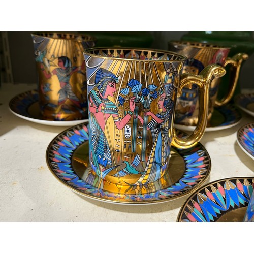 378 - 6 Tutankhamun Egyptian Mugs by Compton Woodhouse. Wonders Nile Cups & Saucers Circa 1995