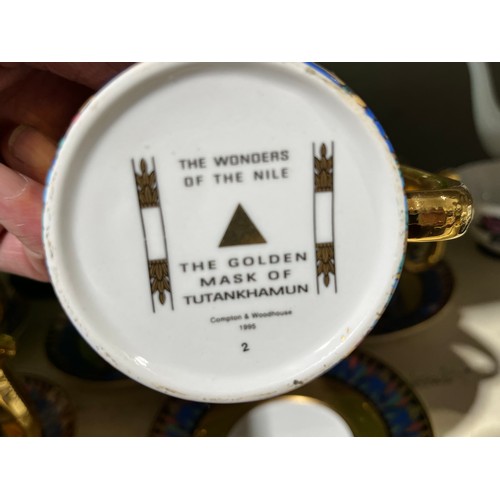 378 - 6 Tutankhamun Egyptian Mugs by Compton Woodhouse. Wonders Nile Cups & Saucers Circa 1995