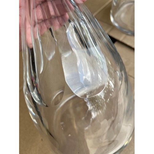 416 - 3 matching St. Louis crystal glass decanters with facet cut collars