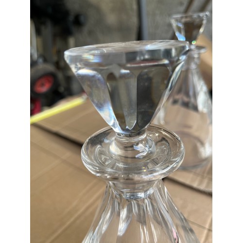 416 - 3 matching St. Louis crystal glass decanters with facet cut collars