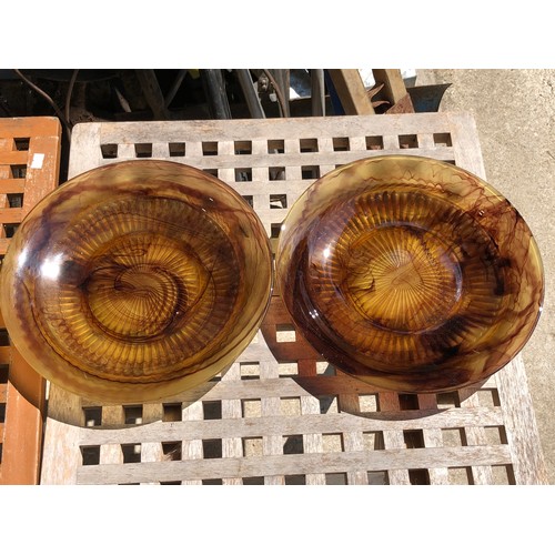 423 - 2 rare George Davidson charger palates in amber cloud glass