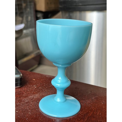 424 - French blue opal glass drinking glass