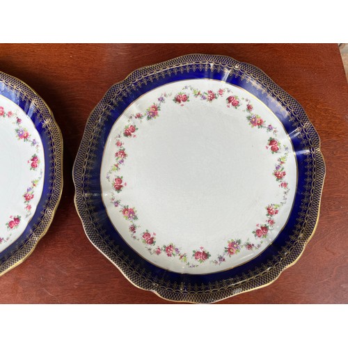 444 - Pair of Wedgwood antique plates in gold and colbalt blue with floral pattern