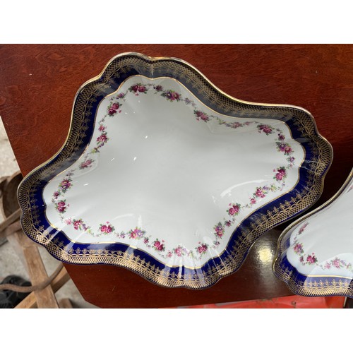 445 - Pair of Scalloped Wedgwood antique plates in gold and colbalt blue with floral pattern