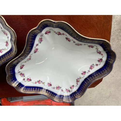 445 - Pair of Scalloped Wedgwood antique plates in gold and colbalt blue with floral pattern