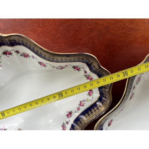 445 - Pair of Scalloped Wedgwood antique plates in gold and colbalt blue with floral pattern