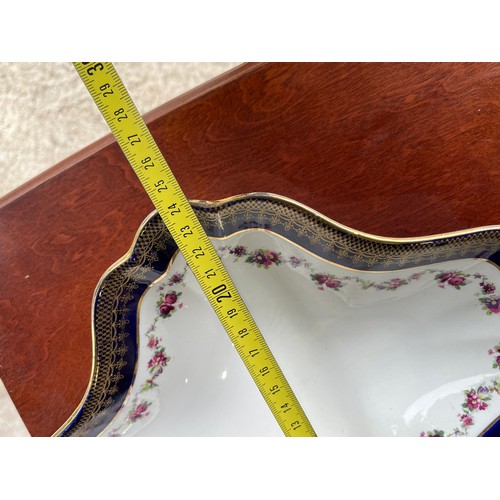 445 - Pair of Scalloped Wedgwood antique plates in gold and colbalt blue with floral pattern