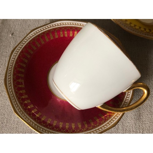 451 - Spode Hyde Harlequin coffee duos No.43064. Mismatch red cup by Limoges