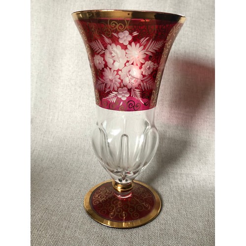 457 - A wheel cut flash glass vase with flower design