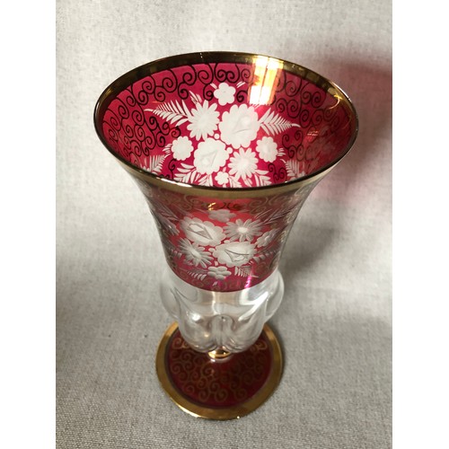 457 - A wheel cut flash glass vase with flower design