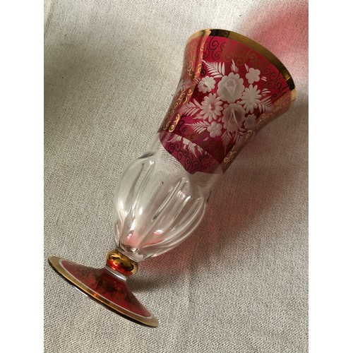 457 - A wheel cut flash glass vase with flower design