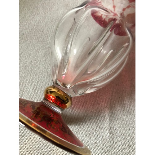 457 - A wheel cut flash glass vase with flower design