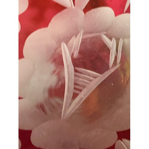 457 - A wheel cut flash glass vase with flower design