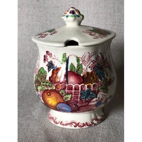 459 - Mason's Fruit basket C4818 condiment jar with cut out for spoon.